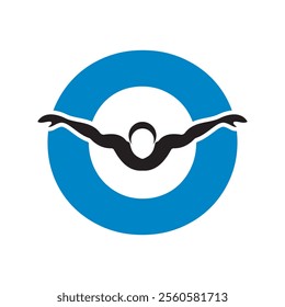 Swimming Logo combine with letter O vector template