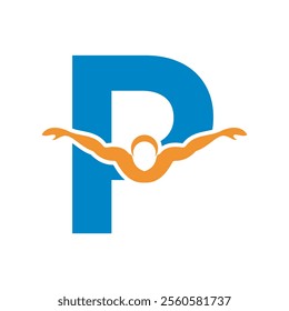 Swimming Logo combine with letter P vector template