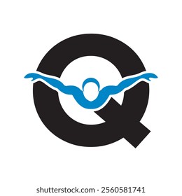 Swimming Logo combine with letter Q vector template