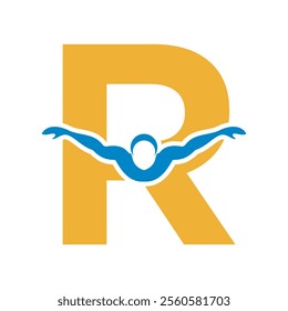 Swimming Logo combine with letter R vector template