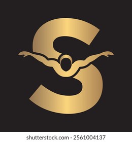 Swimming Logo combine with letter S vector template