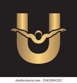 Swimming Logo combine with letter U vector template