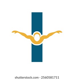 Swimming Logo combine with letter I vector template