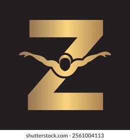 Swimming Logo combine with letter Z vector template