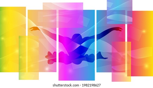 Swimming logo design. Colorful sport background. Website Landing Page. Template for apps. Modern geometric. Vector illustration.