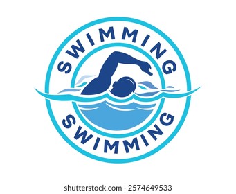 Swimming Logo Design with Stylish Swimmer and Water Waves