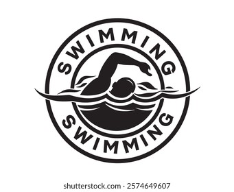 Swimming Logo Design with Stylish Swimmer and Water Waves