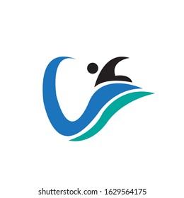 Swimming logo design template - Vector