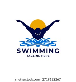 Modelo de vetor de design de logotipo de natação