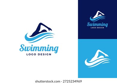 Plantilla de Vector de diseño de logotipo de natación