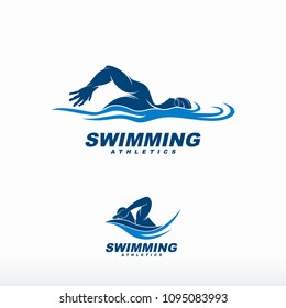 Swimming Logo Designs Vector, Creative Swimmer Logo Vector