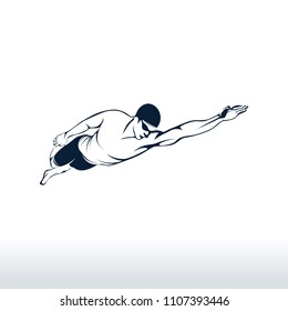 Swimming logo template, swimmer silhouette logo