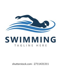 Plantilla de diseño de Ilustración vectorial de logotipo de natación
