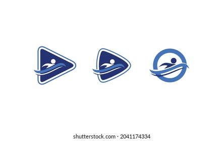 Swimming logo vector. With triangle of video movie, clip, live stream, vlog media production concept. Apply to web site, application brand, sign element design, Coaching and training bussiness center