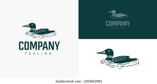 Swimming Loon Bird Duck On The Lake Logo Illustration