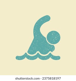 Nadando. Icono plano en estilo retro. Ilustración vectorial