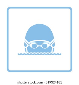 Swimming man head icon. Blue frame design. Vector illustration.