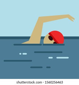Swimming man, illustration, vector on white background.