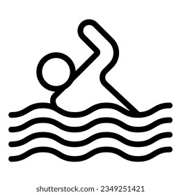 Icono de la línea del hombre nadando. Ilustración vectorial de nado marino aislada en blanco. Estilo de contorno de deportes acuáticos diseñado para y aplicación.