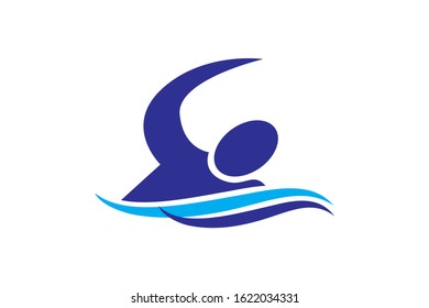 Swimming man swimming logo vector image , Man swimming competition swimming pool logo