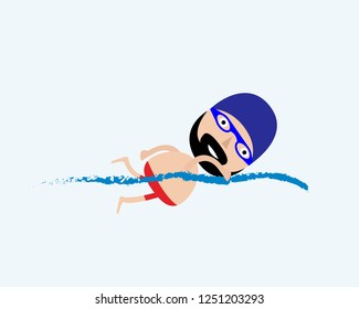Swimming man - modern colorful vector cartoon character illustration. Vector illustrathion.