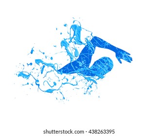 Swimming man. Splash paint