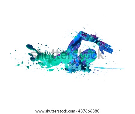 Swimming man. Splash paint
