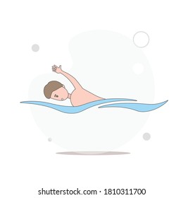 swimming man vector flat illustration on white