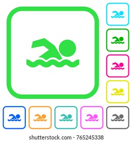 Swimming man vivid colored flat icons in curved borders on white background
