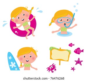 Swimming and mare icon set - vector collection of summer icons