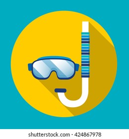 Swimming Mask Goggles Glasses Snorkeling Underwater Diving Icon Flat Vector Illustration