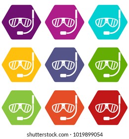 Swimming mask icon set many color hexahedron isolated on white vector illustration