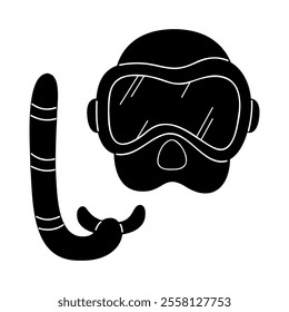 Swimming mask and snorkel in black and white colors. Clip art for your projects.