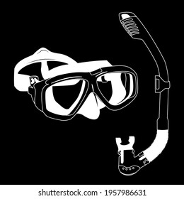  swimming mask white on black background