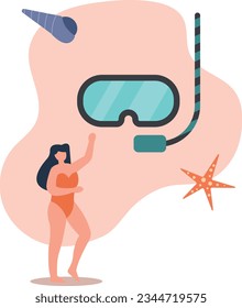 Swimming mask.Diving equipment. Comfortable rest and vacation, tourism and travel. Summer and spring season.flat vector illustration.