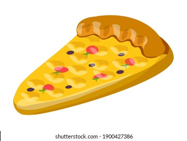 Colchón de natación en forma o pizza italiana rebanada. Accesorios de playa o piscina para el descanso y el entretenimiento. Globo inflable para flotar y poner sobre el agua. Icono aislado, vector en estilo plano