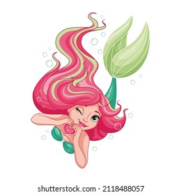 Swimming mermaid. Cartoon vector illustration