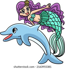 Swimming Mermaid And Dolphin Cartoon Clipart 