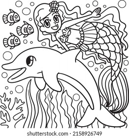 Swimming Mermaid Dolphin Coloring Page Stock Vector (Royalty Free ...