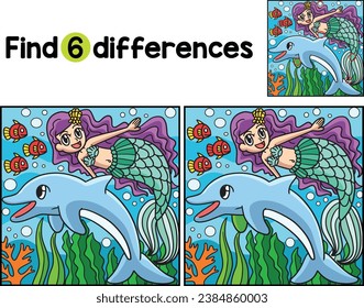 Swimming Mermaid And Dolphin Find The Differences