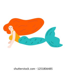 Swimming mermaid hand drawn icon. Doodle illustration for greeting card, t shirt, print, stickers, posters design.