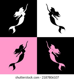 swimming mermaid logo vector in black, white and pink colors svg