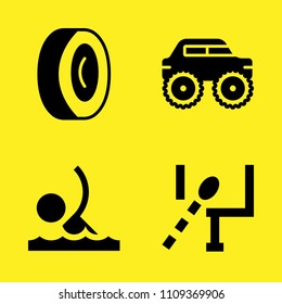 swimming, monster truck, american football and alloy wheel vector icon set. Sample icons set for web and graphic design