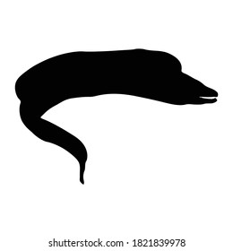 Swimming Moral Eel (Muraenidae) On a Side View Silhouette Found In Map Of Ocean All Around The World. Good To Use For Element Print Book, Animal Book and Animal Content