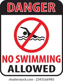 Swimming not allowed in this area sign vector, swimming prohibited sign vector