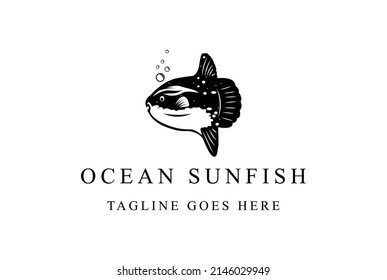 Swimming Ocean Sun Fish with Water Bubble Logo Design Vector