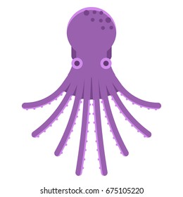 Swimming octopus isolated on white background. Flat design vector icon.