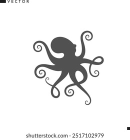 Swimming octopus silhouette. Sea life vector. Isolated octopus on white background. Sea creature vector