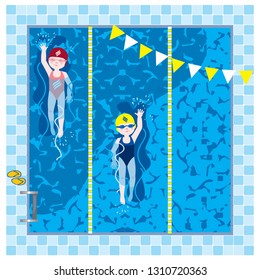 Swimming on the back in the pool, vector