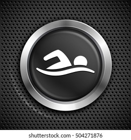 Swimming on Black Round Button
